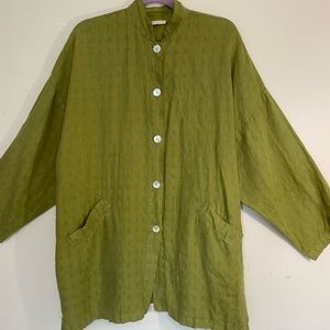 Bryn Walker Linen Tunic Green Texture Button Down